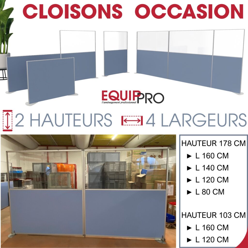 Cloisons de bureau occasion amovibles semi-vitrées et mélaminé bleu – Equip’Pro 71300
