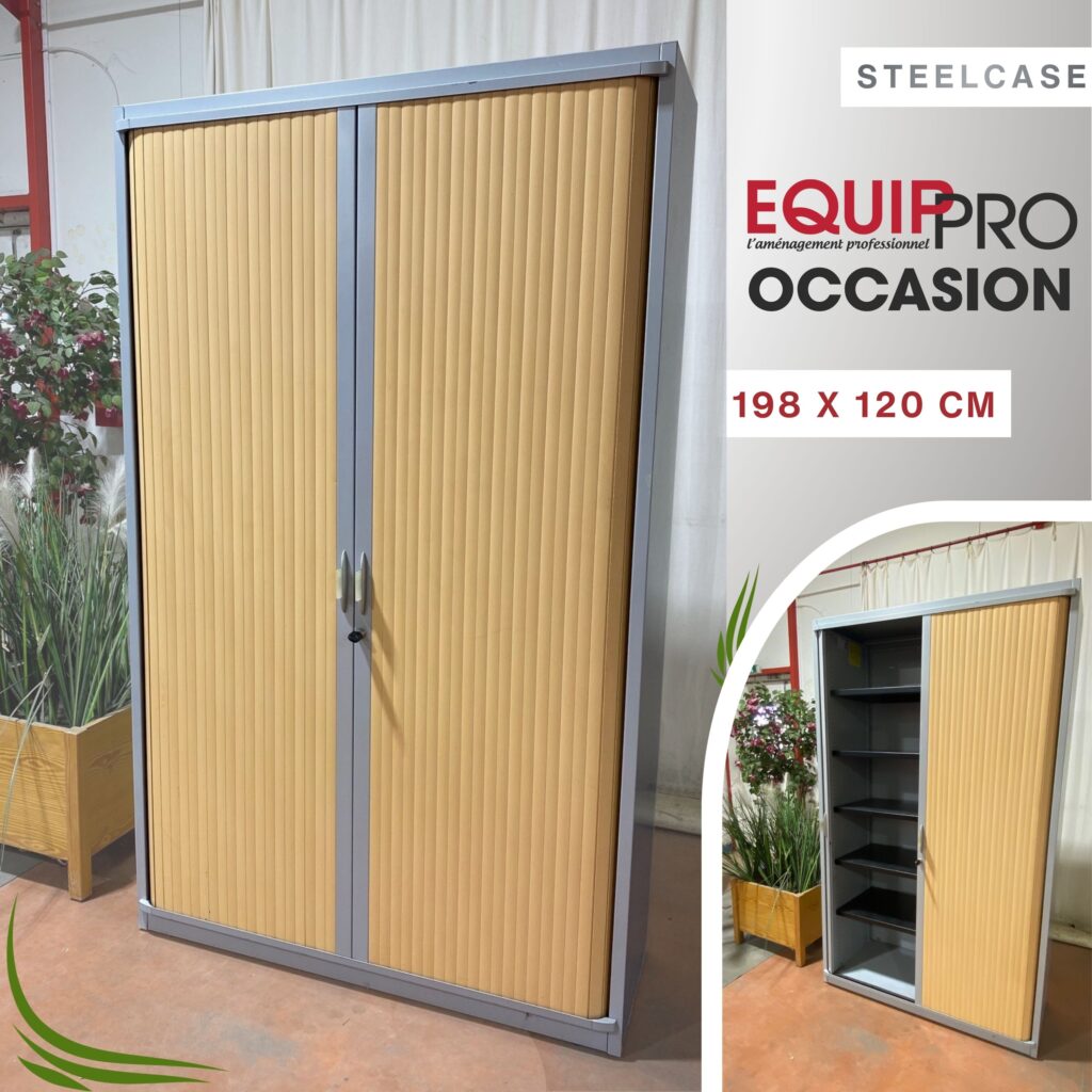 Armoire à rideaux occasion 198x120 Steelcase corps alu et rideaux hêtre chez Equip'Pro à Montceau-les-Mines (71300)