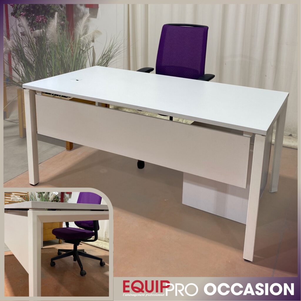 Bureau blanc occasion 160x80 Actiu Vital Plus avec voile de fond chez Equip'Pro à Montceau-les-Mines (71300)