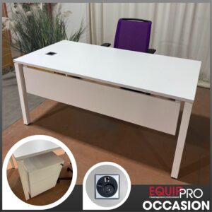 Bureau blanc occasion 160x80 avec option caisson mobile et bloc prises chez Equip'Pro à Montceau-les-Mines (71300)