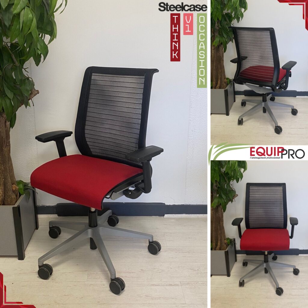 Chaise de bureau ergonomique occasion Steelcase Think 1 rouge et noire chez Equip'Pro à Montceau-les-Mines (71300)