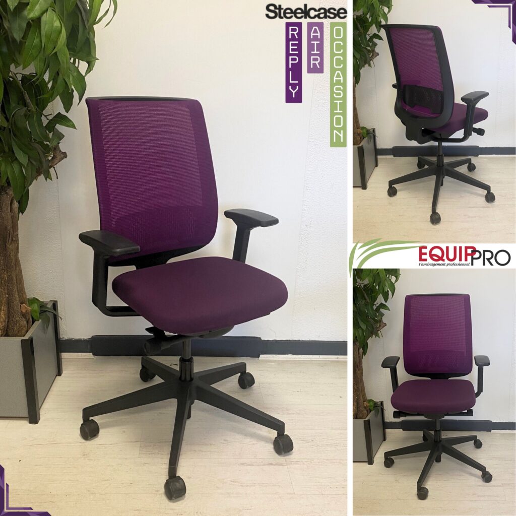 Fauteuil de bureau ergonomique occasion Steelcase Reply Air violet chez Equip'Pro à Montceau-les-Mines (71300)