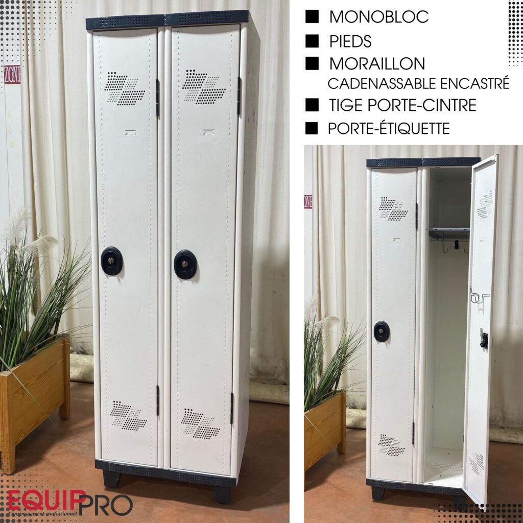 Vestiaire industrie propre occasion 2 cases gris clair avec moraillon cadenassable chez Equip'Pro à Montceau-les-Mines (71300)