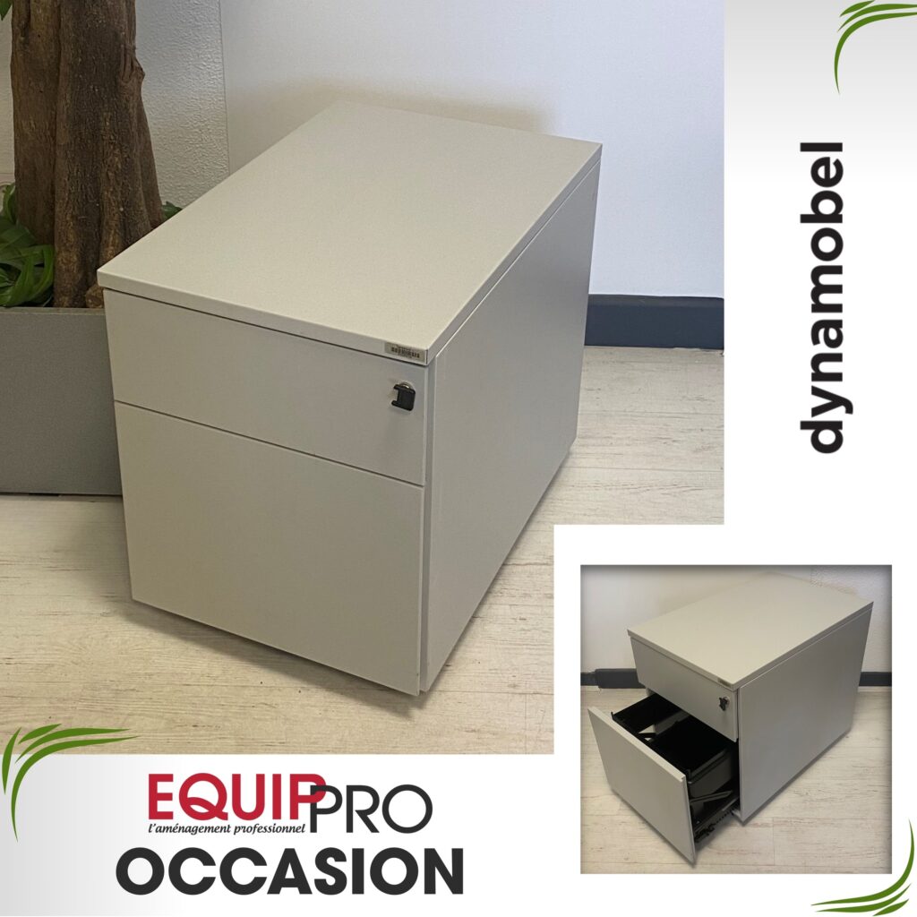 Caisson Mobile Occasion métal sur roulettes, 1 tiroir + 1 tiroir dossiers suspendus Dynamobel