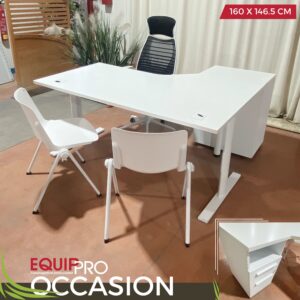 Bureau d’angle occasion avec caisson hauteur bureau blanc chez Equip'Pro à Montceau-les-Mines (71300)