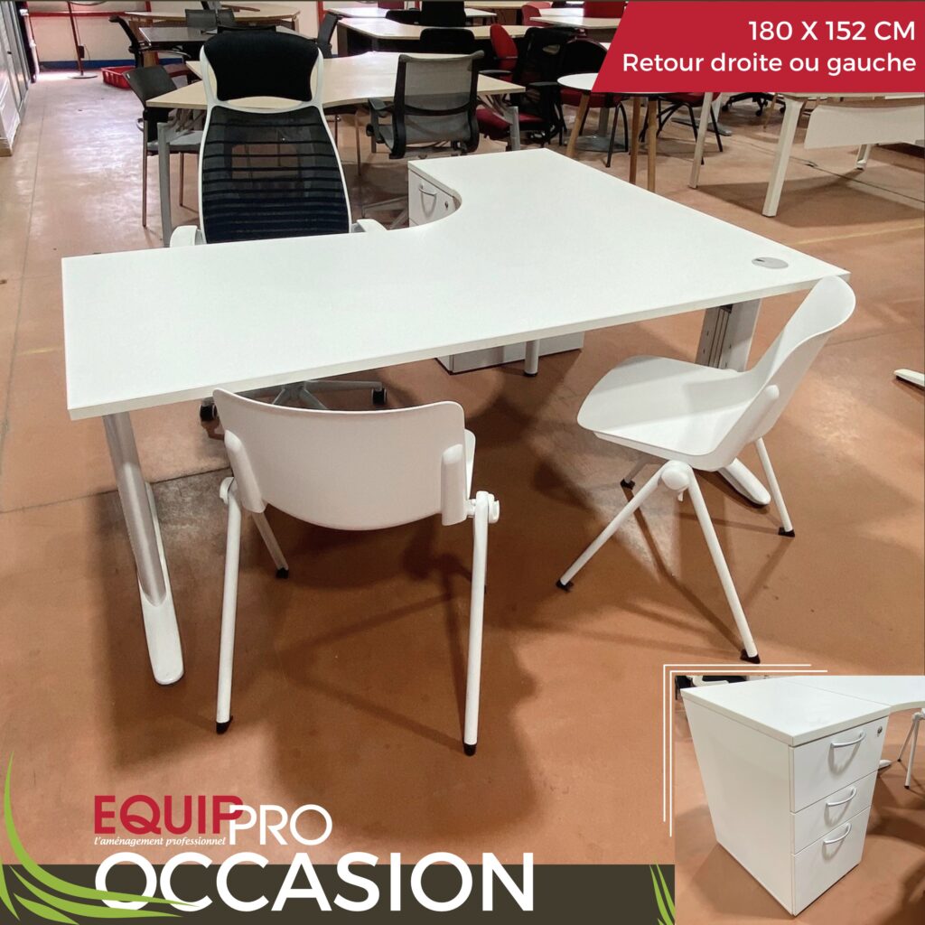 Bureau d’occasion 180x110 avec caisson retour droite ou gauche chez Equip'Pro à Montceau-les-Mines (71300)