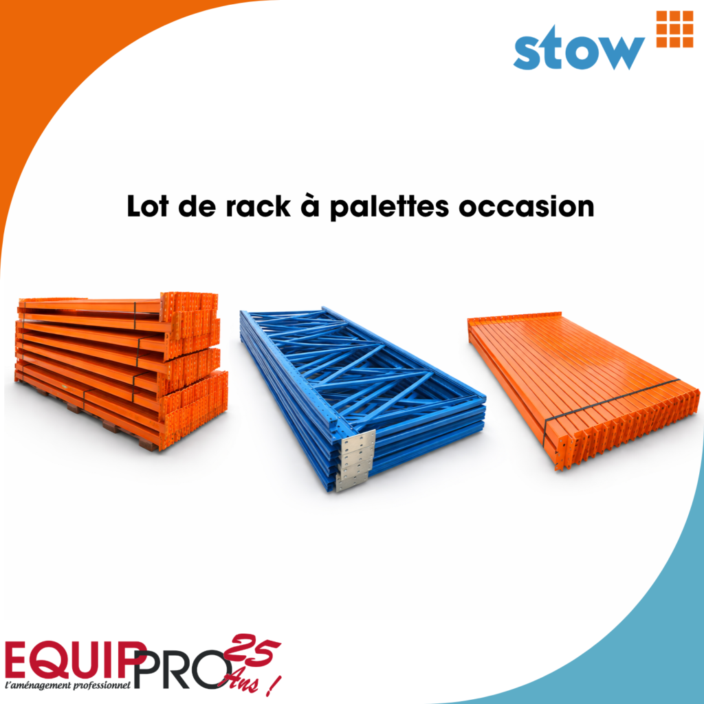 Lot de rayonnage à palette occasion marque Stow pour stockage professionnel chez Equip'Pro à Montceau-les-Mines (71300)
