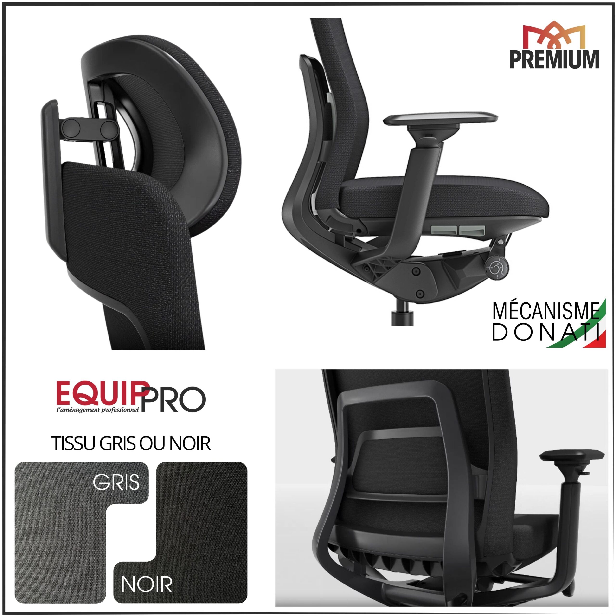 Détails du fauteuil de bureau ergonomique premium Faro avec mécanisme Donati et finitions haut de gamme chez Equip'Pro à Montceau-les-Mines (71300)
