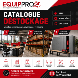Catalogue de déstockage 2026 Equip'Pro pour mobilier professionnel, stockage et rayonnage à Montceau-les-Mines (71300)