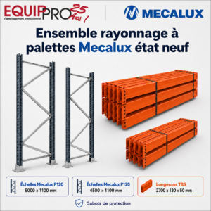 Rayonnage à palettes Mecalux état neuf avec échelles P120 et longerons TBS chez Equip'Pro à Montceau-les-Mines (71300)