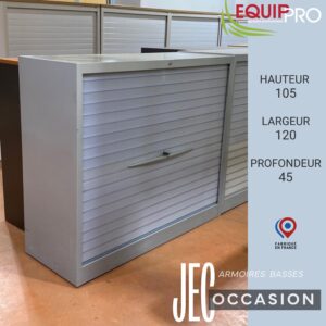 Armoire basse à rideaux occasion Jec gris clair pour bureau chez Equip'Pro à Montceau-les-Mines (71300)