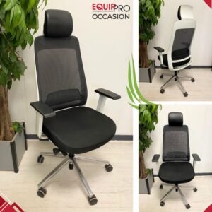 Fauteuil de bureau ergonomique Fairfax occasion noir et blanc avec dossier filet chez Equip'Pro à Montceau-les-Mines (71300)