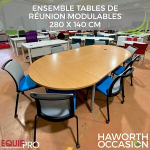 Tables de réunion modulables occasion Haworth 280 x 140 cm avec plateau poirier chez Equip'Pro à Montceau-les-Mines (71300)